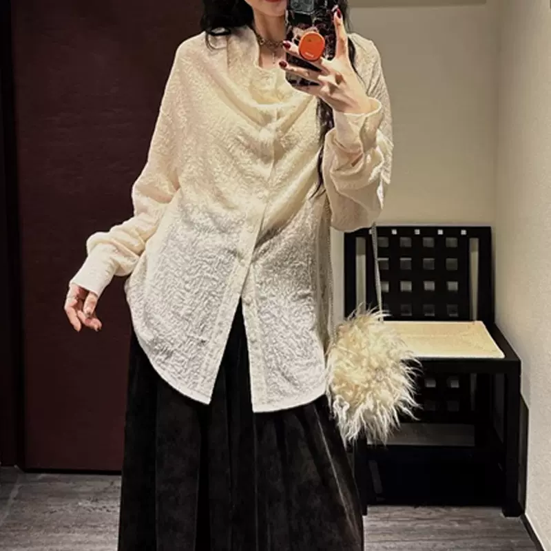 现货【知许】新中式荡领衬衫女上衣内搭秋冬新款高级感潮