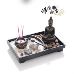 禅意仏像置物、砂盆香炉、ミニチュア景観装飾工芸品、卓上仏芸枯山水、越境EC販売用素材