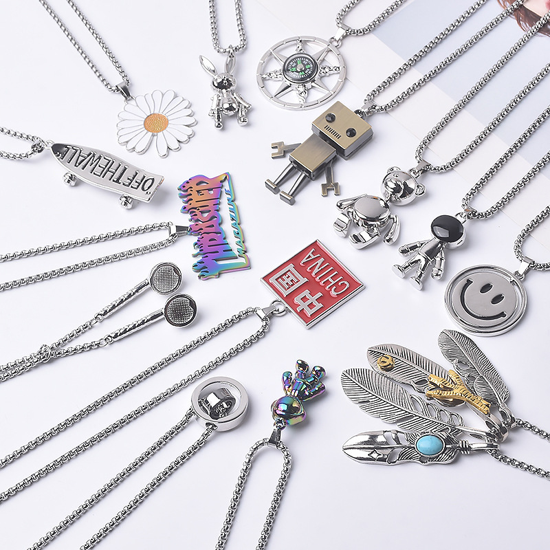 European and American Stainless Steel Necklace Accessories, Hip-Hop Style Unisex Pendants, Vintage Charms, Alloy Jewelry, Sweater Necklaces European and American Stainless Steel Necklace Accessories, Hip-Hop Style Unisex Pendants, Vintage Charms, Alloy Jewelry, Sweater Necklaces