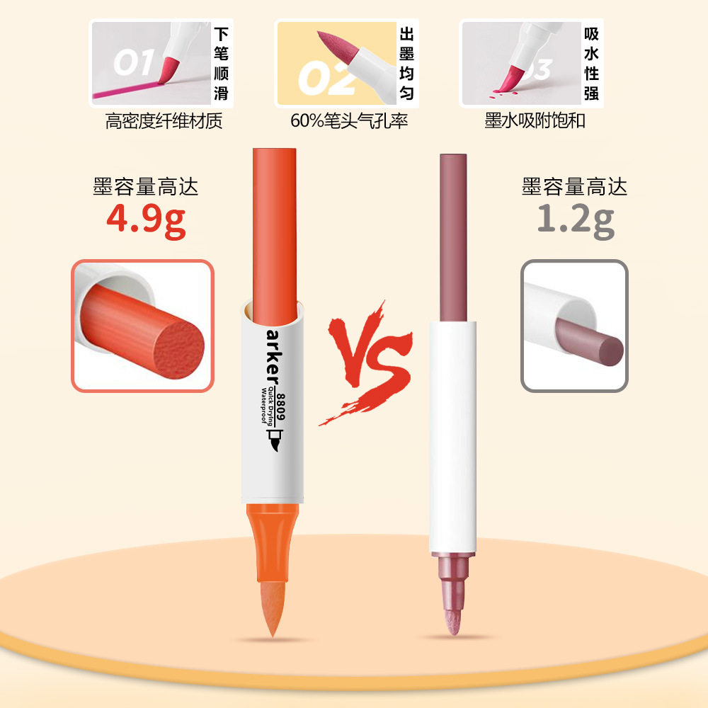 Pequeño libro rojo venta caliente doble cabeza acrílico marcador de lápiz impermeable rápido secado pintura infantil lápiz de graffiti fábrica de lápiz de acuarela de cabeza suave