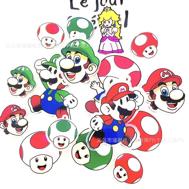 Cross-Border Cartoon Game Super Mario Princess Luigi Mushroom Acrylic DIY Earrings Pendant Bag Pendant