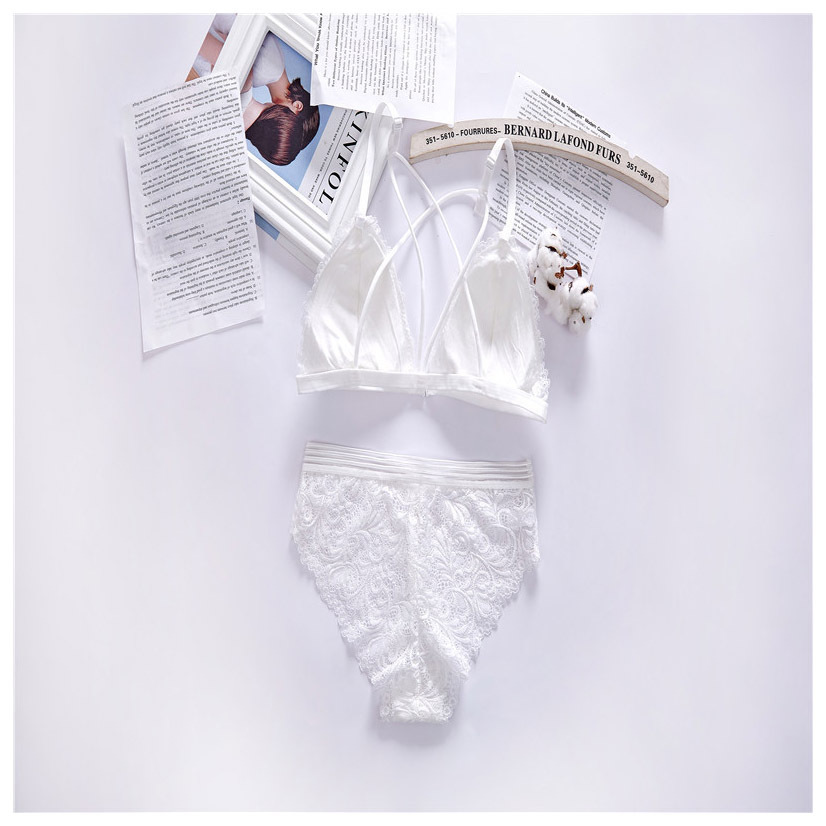 New thin bra set with sexy front buckle lace triangle cup cross beautiful back strap for women's underwear_voghion.com