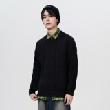 2026秋季新款青少年宽松圆领长袖针织衫运动风格透气罗纹底摆，男装针织衫/毛衣，星座614