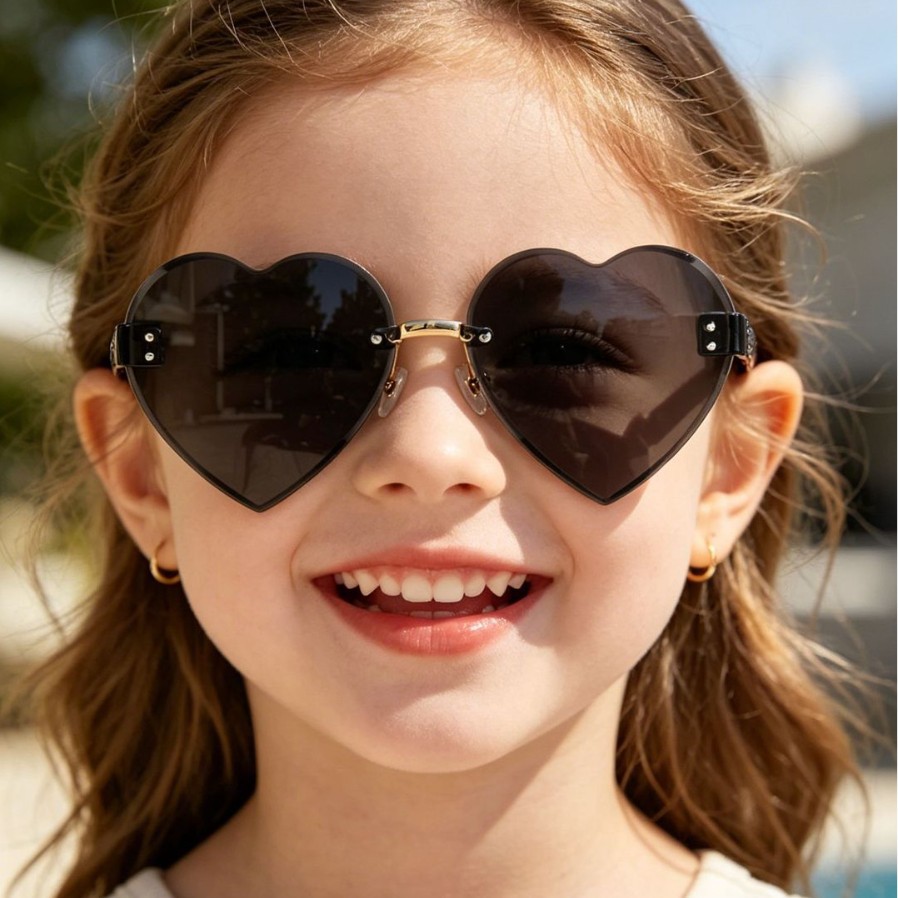 Gafas de sol infantiles sin montura con forma de corazón y lentes degradadas, modelo nuevo transfronterizo Leiren, gafas de sol modernas para exteriores.