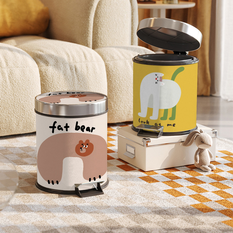 Foot-Operated Trash Can for Home Use with Lid, Large Capacity, for Kitchen, Living Room, Bathroom, Cartoon Design, Silent Foot Pedal Foot-Operated Trash Can for Home Use with Lid, Large Capacity, for Kitchen, Living Room, Bathroom, Cartoon Design, Silent Foot Pedal