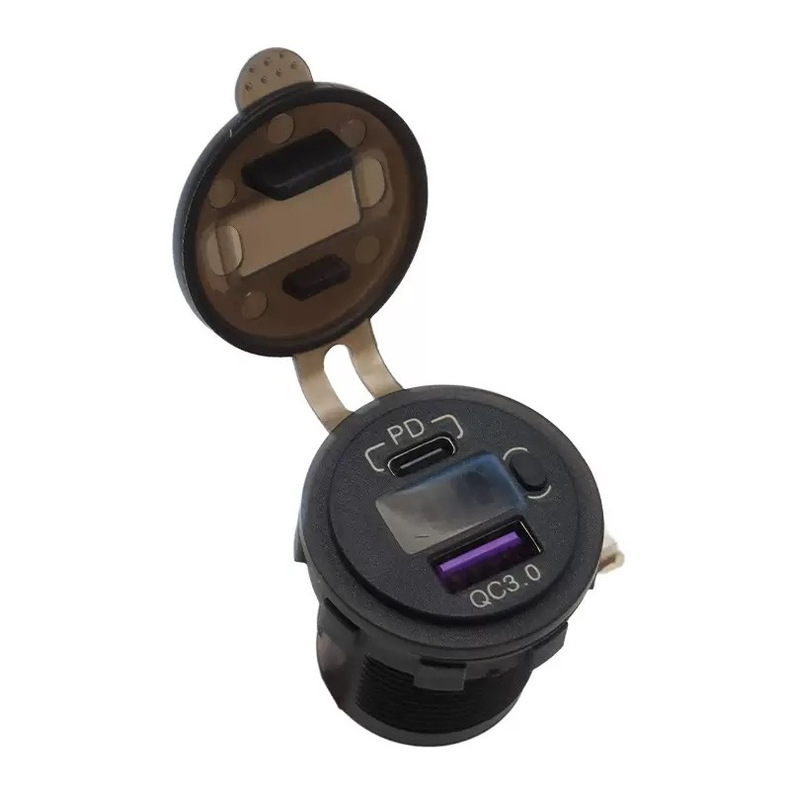 Car modification dual USB mobile phone car charger PD+QC digital display voltage button switch fast charging waterproof car charger