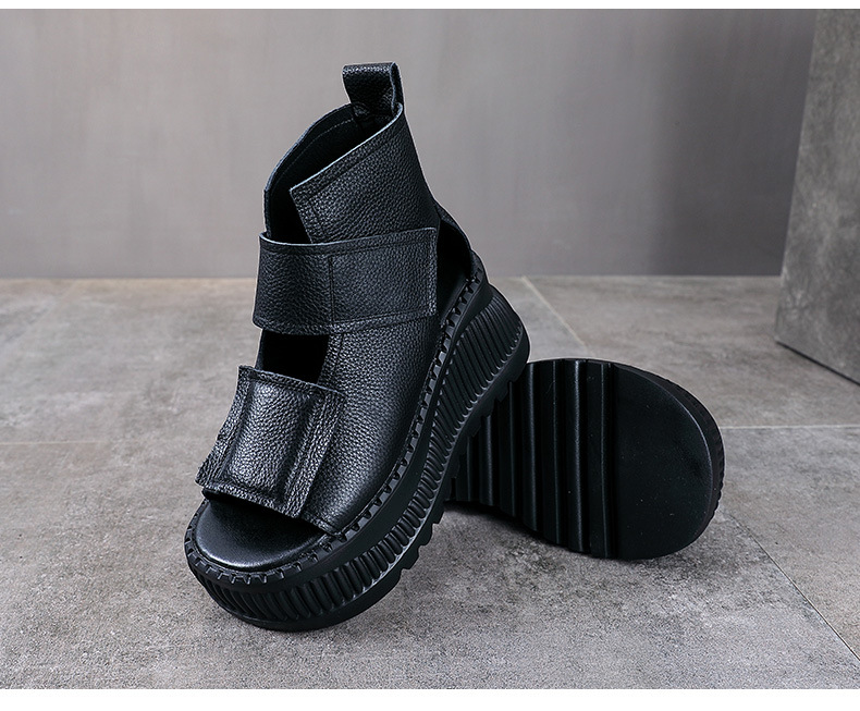 Dép sandal nữ quai chữ V da bò thật đế dày — Màu nâu chi tiết 15