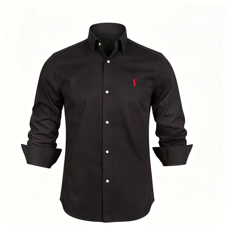 Horse Logo Print Foreign Trade Long-Sleeved Shirt Men's Lapel Shirt Cross-Border Men's Clothing Small Horse Logo Casual Shirt