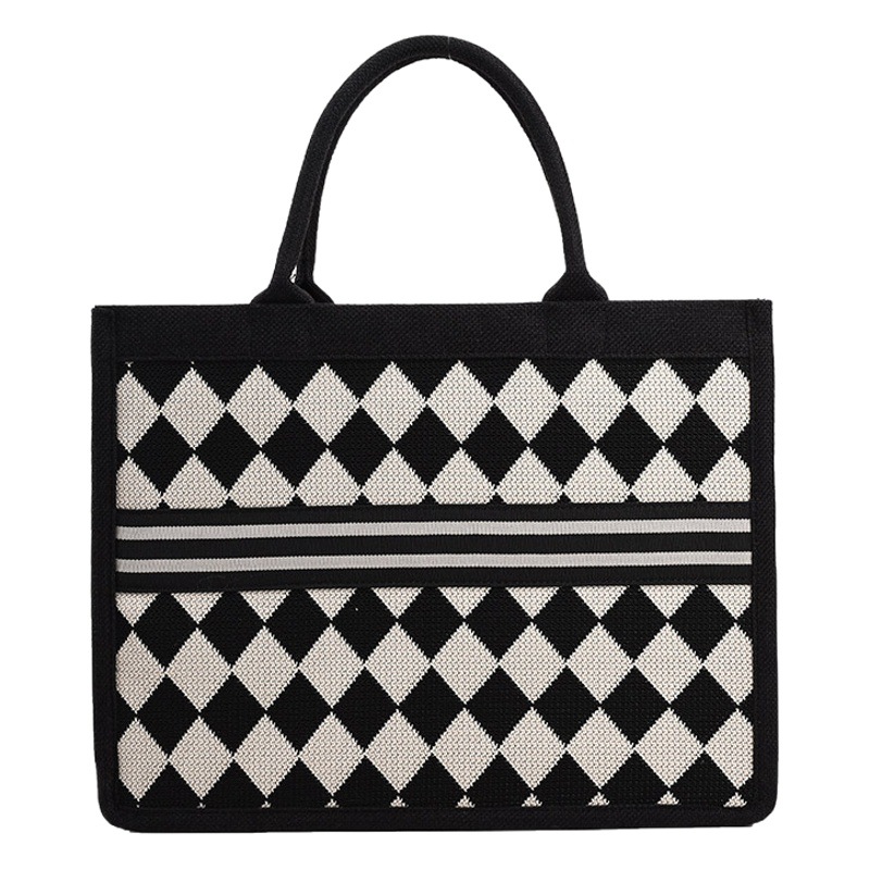 Blanco y Negro tablero de gran capacidad bolso de mano portátil 2023 nueva moda simple trabajo bolso de hombro