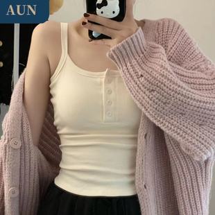 New Spice Girl Base Camisole Women's Spring and Summer Inner Button Design Sleeveless Top with Chest Pad Sleeveless Top
