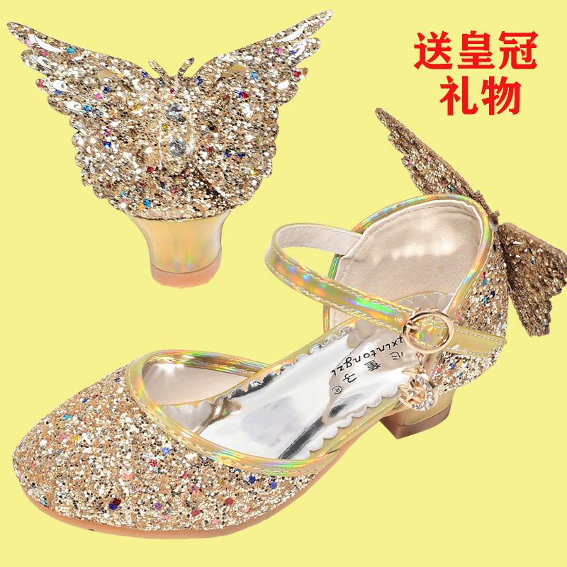 Zapatos de cuero de tacones para niñas vestidos de cristal desfile de piano rendimiento de princesa zapatos infantiles primavera y otoño