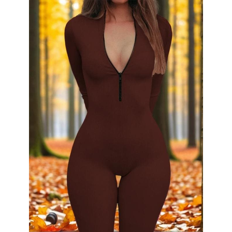 Women's Solid Zip Up Jumpsuit跨境|undefined
