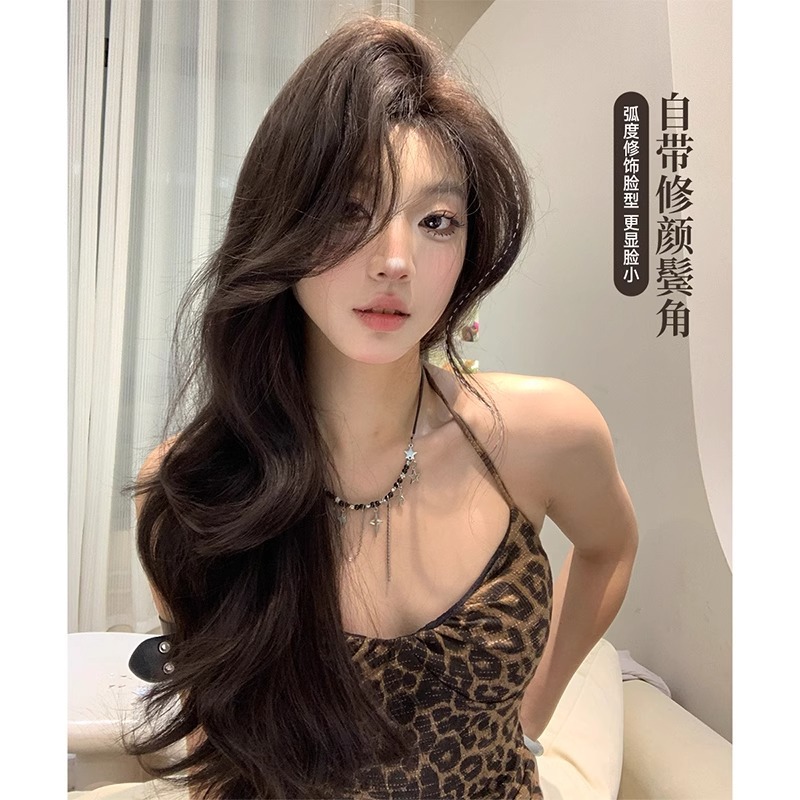 Connie Mujer Cabeza Completa Diaria Internet Celebridad Cabello Largo Y Rizado Nueva Onda Grande Natural Elegante Peluca Completa Coreana
