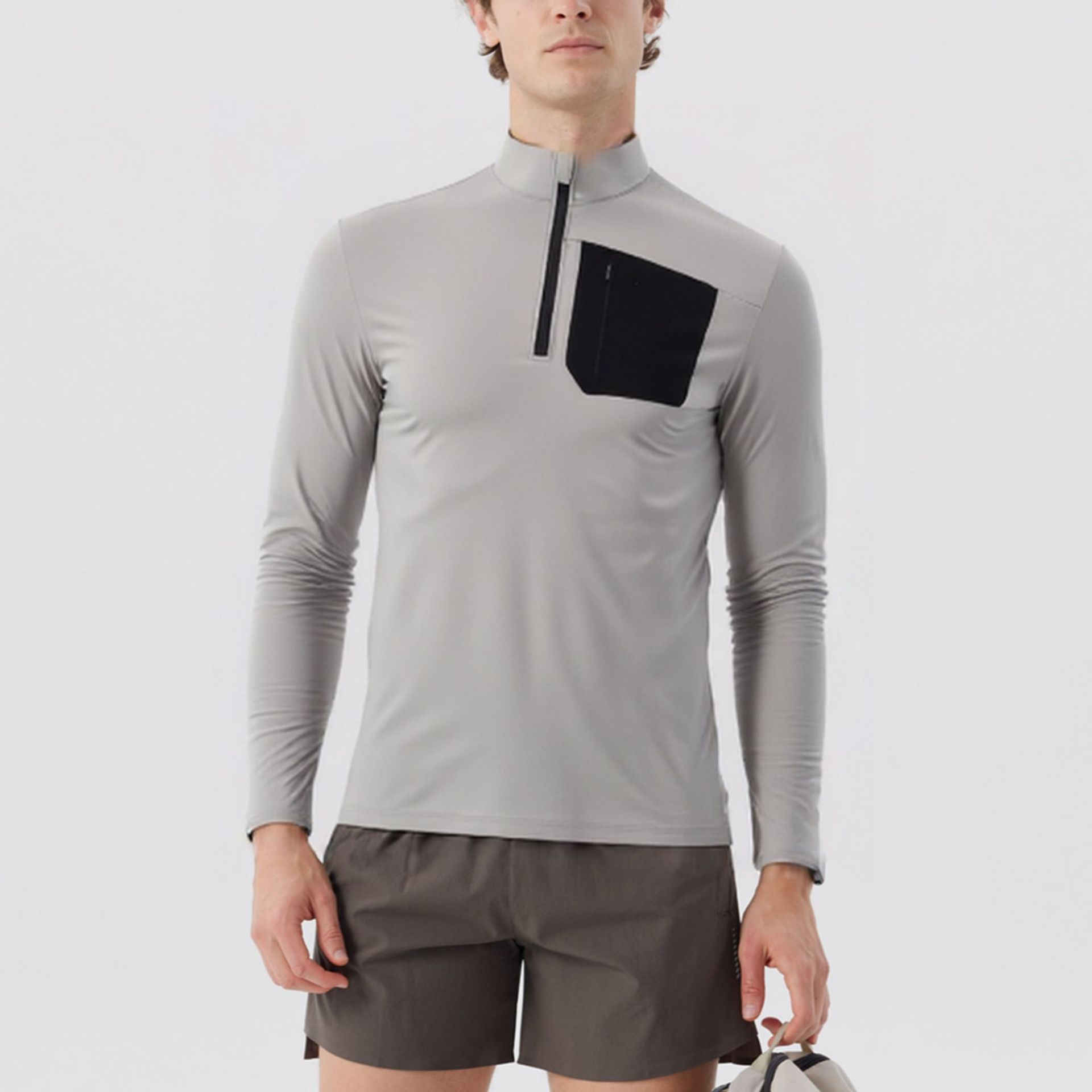 Dijia otoño y invierno nuevo hombre ocio de manga larga media cremallera de cuello superior de nylon ropa deportiva de entrenamiento para correr ropa seca rápida