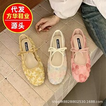 温柔新中式玫瑰花网纱玛丽珍鞋2026春夏新款蝴蝶结仙女风渔网单鞋