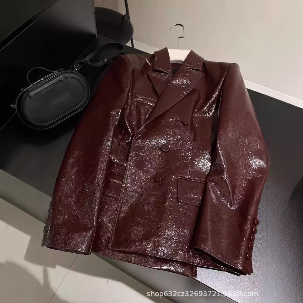 Korean Sweet and Cool Style Pu Leather Jacket Women's 2025 Autum Design Loose Chic Unique Versatile Top