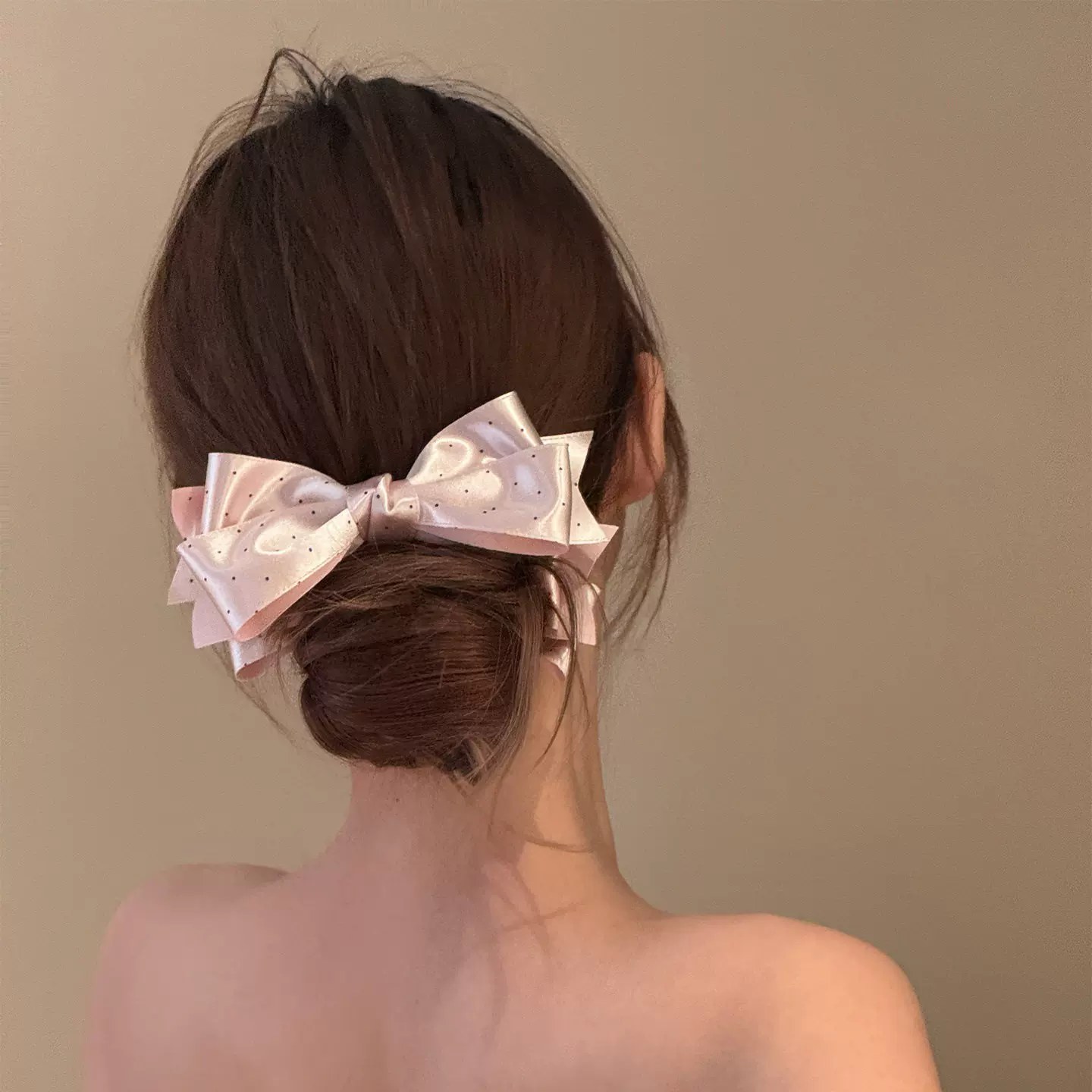 高级缎面波点蝴蝶结香蕉夹气质高马尾竖夹百搭不伤发抓夹头饰发饰