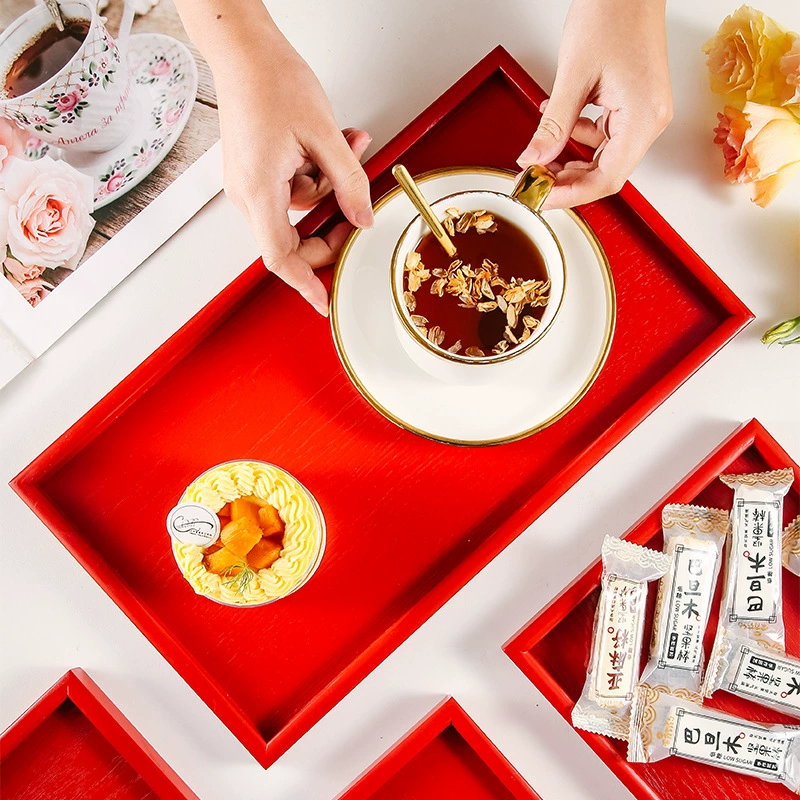 Solid wood household red fruit tray wedding tray simple snack tray wooden wedding tray tea tray festive storage