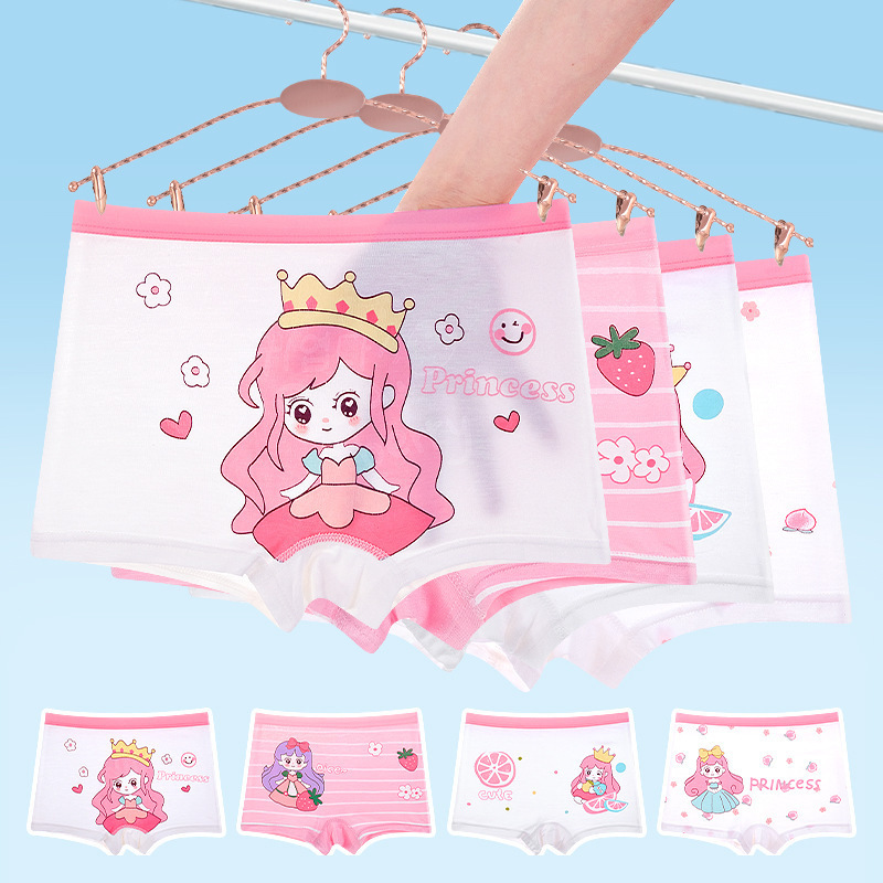 Modal Girls' 5A Baby Underwear Antibacterial Breathable Mid-Waist Cartoon Boxer Briefs Girls' Shorts Thin Underwear