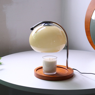Retro solid wood smoky gray glass storage tray table lamp aromatherapy candle lamp bedroom bedside atmosphere table lamp study