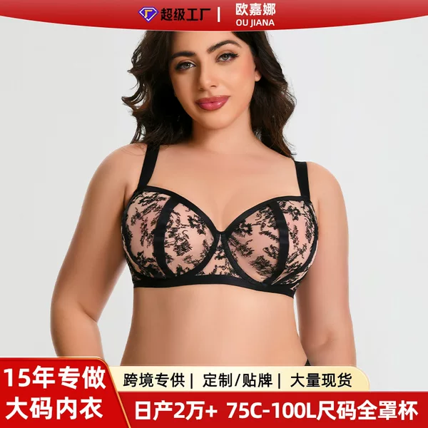 Cross-Border Plus-Size Lingerie Wholesale, Full Cup Bra for Large Busts, Minimizes Appearance, Soft Underwire, Side Breast Support, European and American Export Bras in Stock