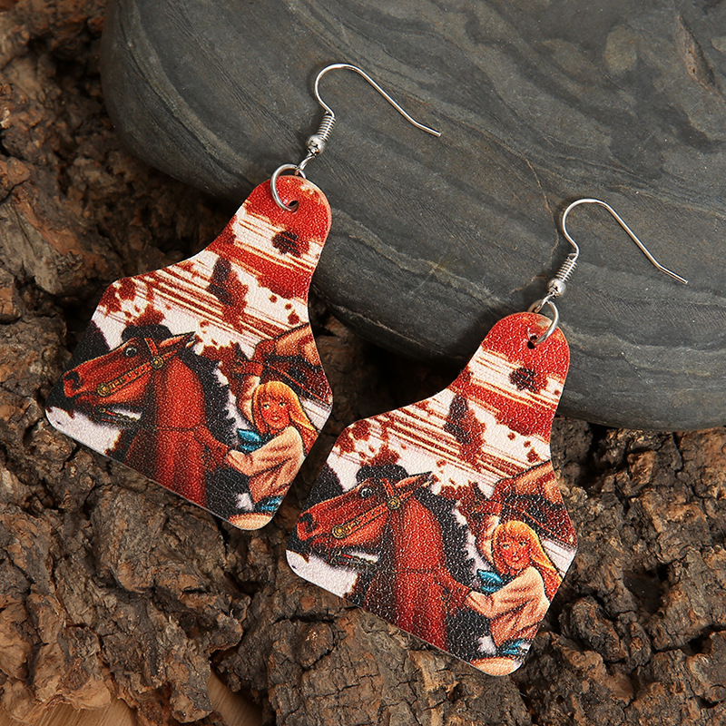 Vintage Western Cowboy Pu Leather Exaggerated Earrings display picture 2