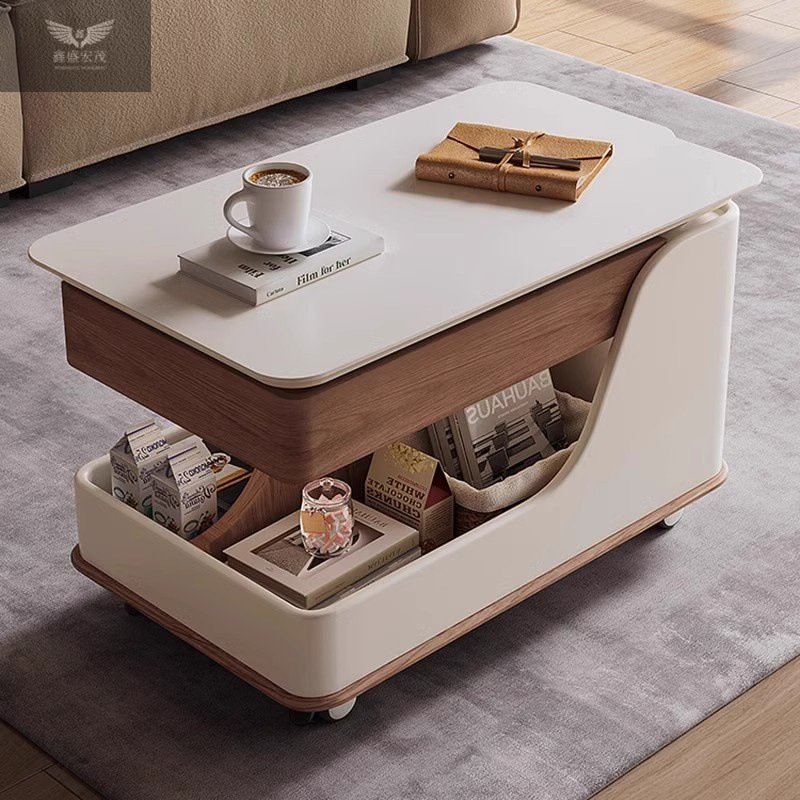 Elevación multifuncional de madera sólida creativa sala de estar casera mesa de té pequeña casa móvil sofá borde pequeño carro tabla de roca