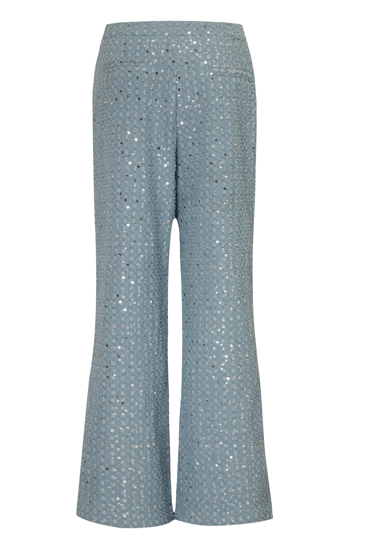 Spring Summer Denim Sequ Tube Top Wide Leg Pants Suit