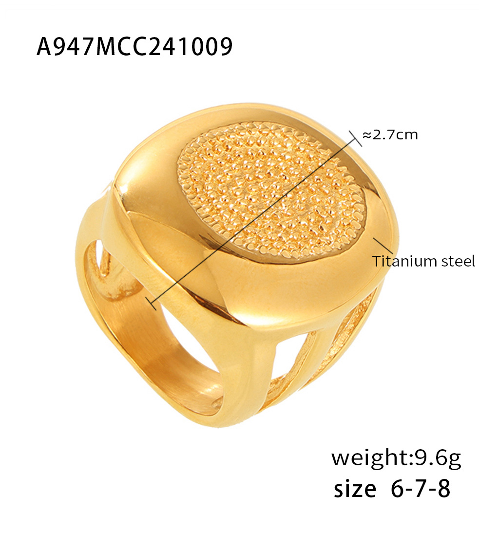 Ring aus Titanstahl mit quadratischem Zuckerpalmenmuster und Liebesabdruck, PVD-galvanisiert, farbbeständig_voghion.com