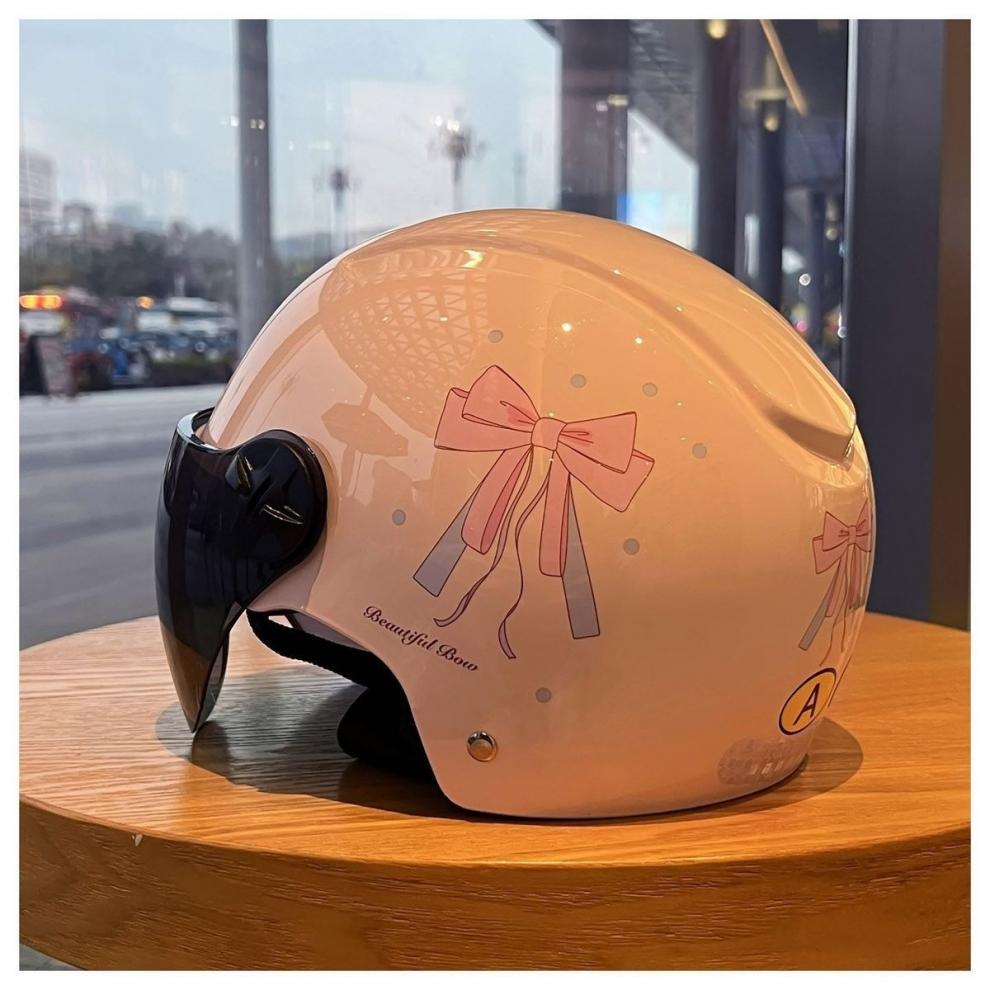 Electric vehicle helmet with 3C certification, suitable for all seasons, cute bow half helmet for girls, electric motorcycle riding helmet
