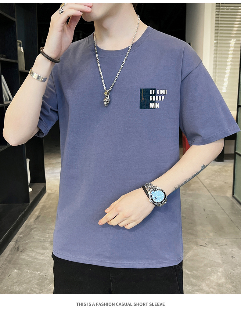 Short-sleeved T-shirt for men, 2022 Summer new Korean style trendy ins loose T-shirt, mid-sleeved cotton trendy brand, large size pic 86