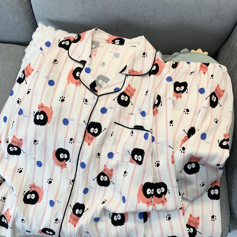 Al por mayor transfronterizo nueva primavera y otoño en línea explosión delgada nube de algodón dulce pijama de manga larga pantalones largos set de ropa para el hogar