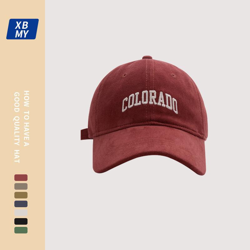 Hochwertige, matte Softtop-Baseballkappe mit aufgestickten Herrenbuchstaben in koreanischer Version, trendigem großem Kopf, kleinem Gesicht,_voghion.com