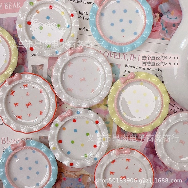捏捏食玩餐盘仿真盘子蝴蝶结波点盘娃娃屋diy手工树脂配件场景|undefined