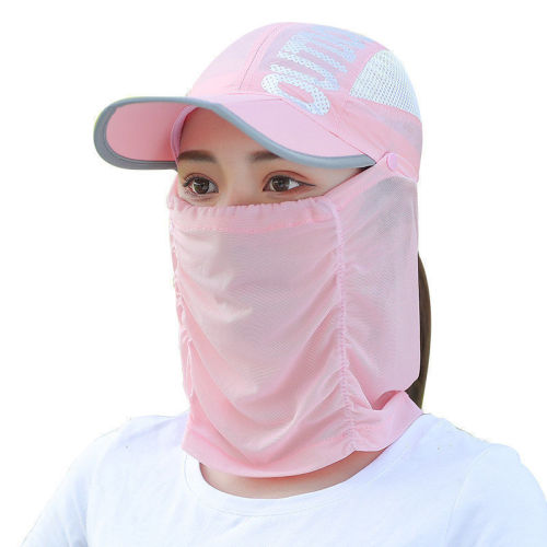 Outdoor neck protection quick-drying sun protection mask double mesh peaked cap mask hat two-in-one hollow top folding sun visor