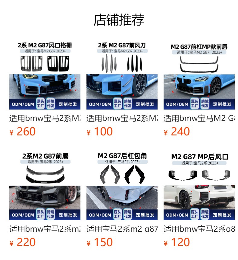 Suitable for Bmw 2 Series M2 G87 2023+ Mp Side Skirt Small Surround Spoiler Car Sticker Exterior Cross-Border Modification Parts