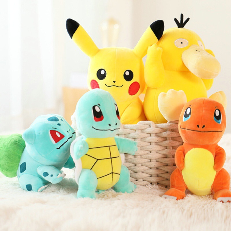 Pokémon Pikachu plush toy, Squirtle doll, Bulbasaur, Charmander, Psyduck plush toy, Jigglypuff Pokémon Pikachu plush toy, Squirtle doll, Bulbasaur, Charmander, Psyduck plush toy, Jigglypuff