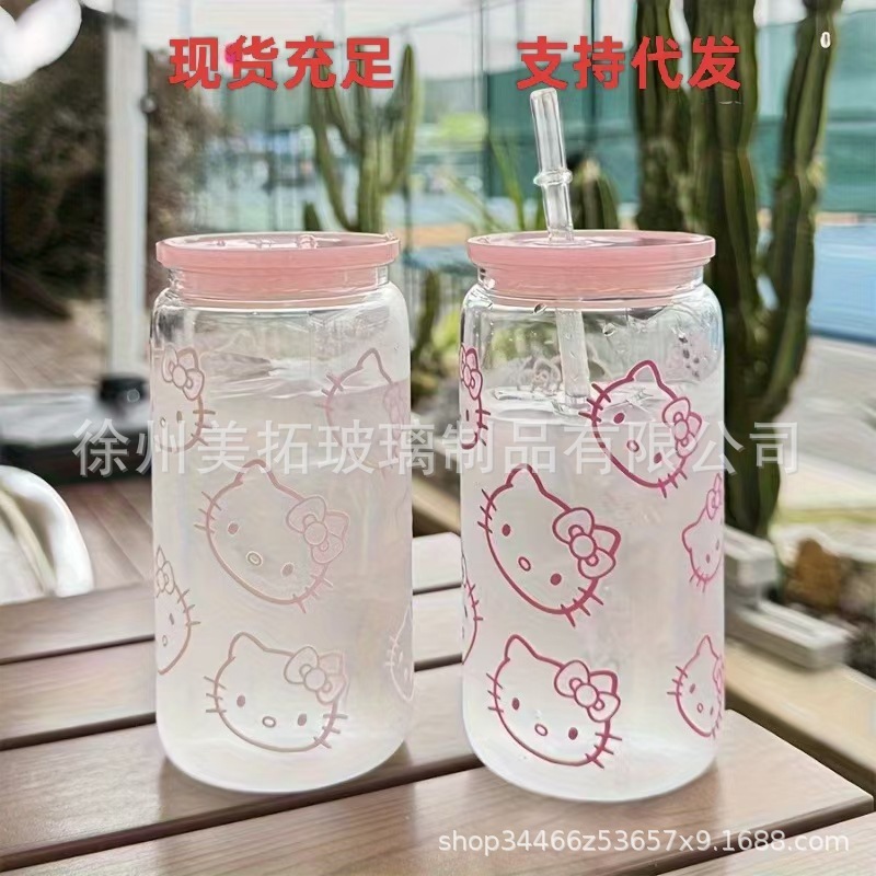クロスボーダースポットかわいいプリントイチゴコーラカップ蝶プリントウォーターカップ高ホウケイ酸ガラスカップ卸売|undefined