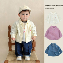 男童纯棉衬衫秋季潮酷韩系宝宝洋气刺绣翻领衬衣婴儿休闲百搭上衣
