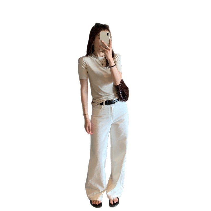 072704 夏设计感针织短袖t恤女2025夏季修身显瘦气质百搭纯色上衣|undefined
