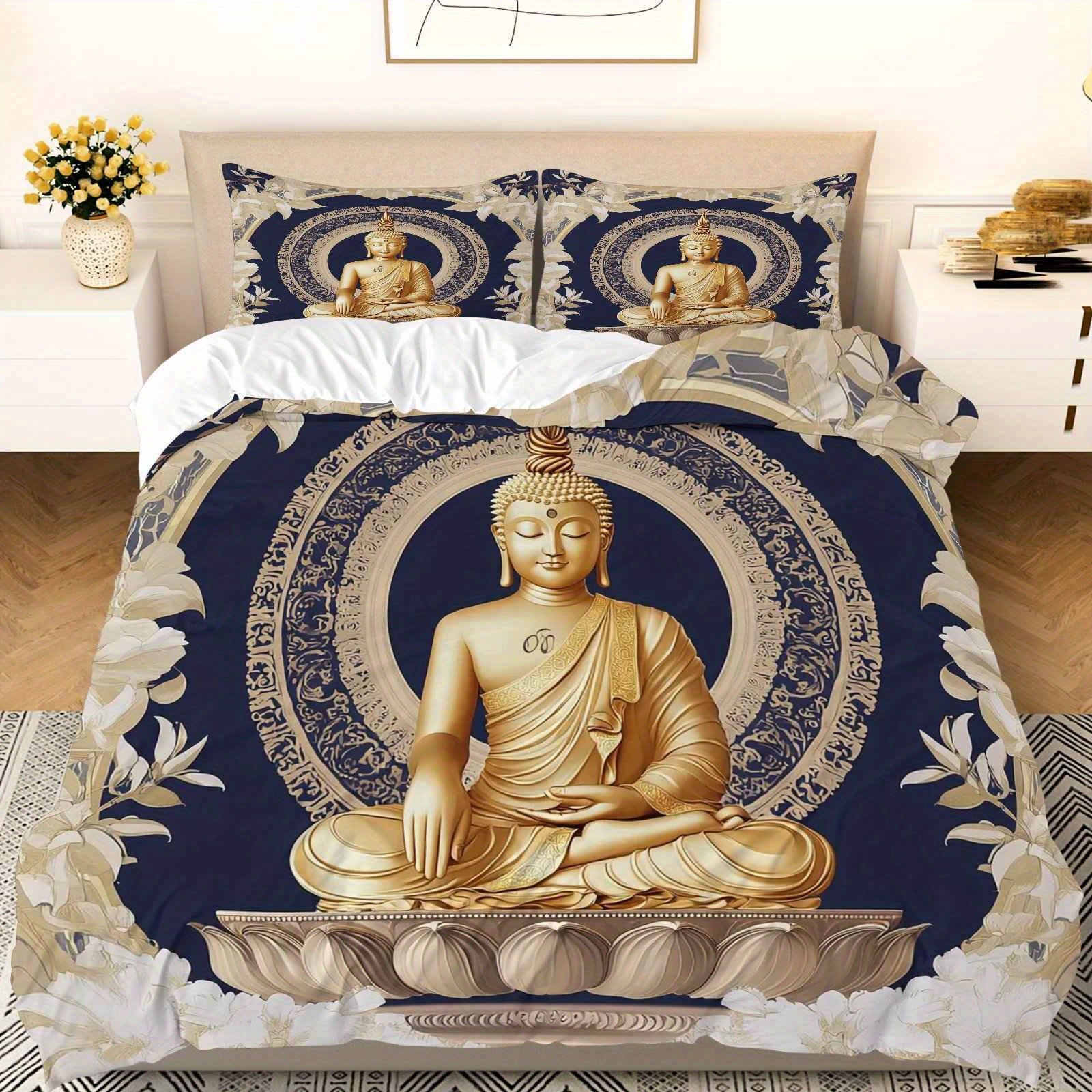 TEMU / JIT abrasión digital impresión textil hogar set edredón Zen Buda Lotus ropa de cama para diseñar