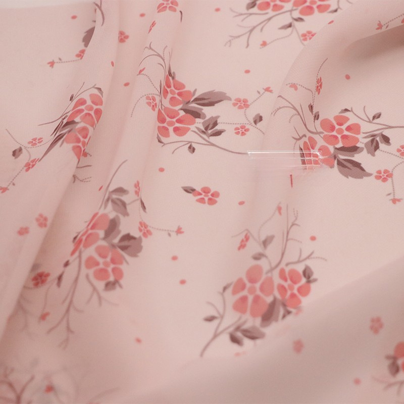 桃之夭夭 粉色桃花印花雪纺布料 夏季可爱汉服旗袍娃衣数码面料
