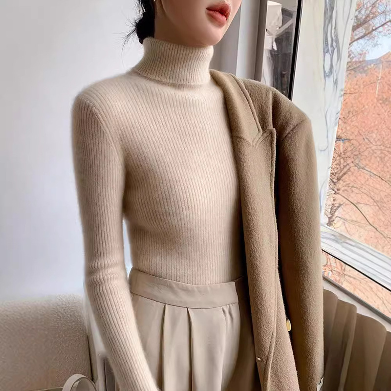 Women's Turtleneck Sweater Piled Collar Sweater Long-sleeved Turtleneck Thickened Sweater Autumn and Winter New Inner Slim-fit Base Shirt