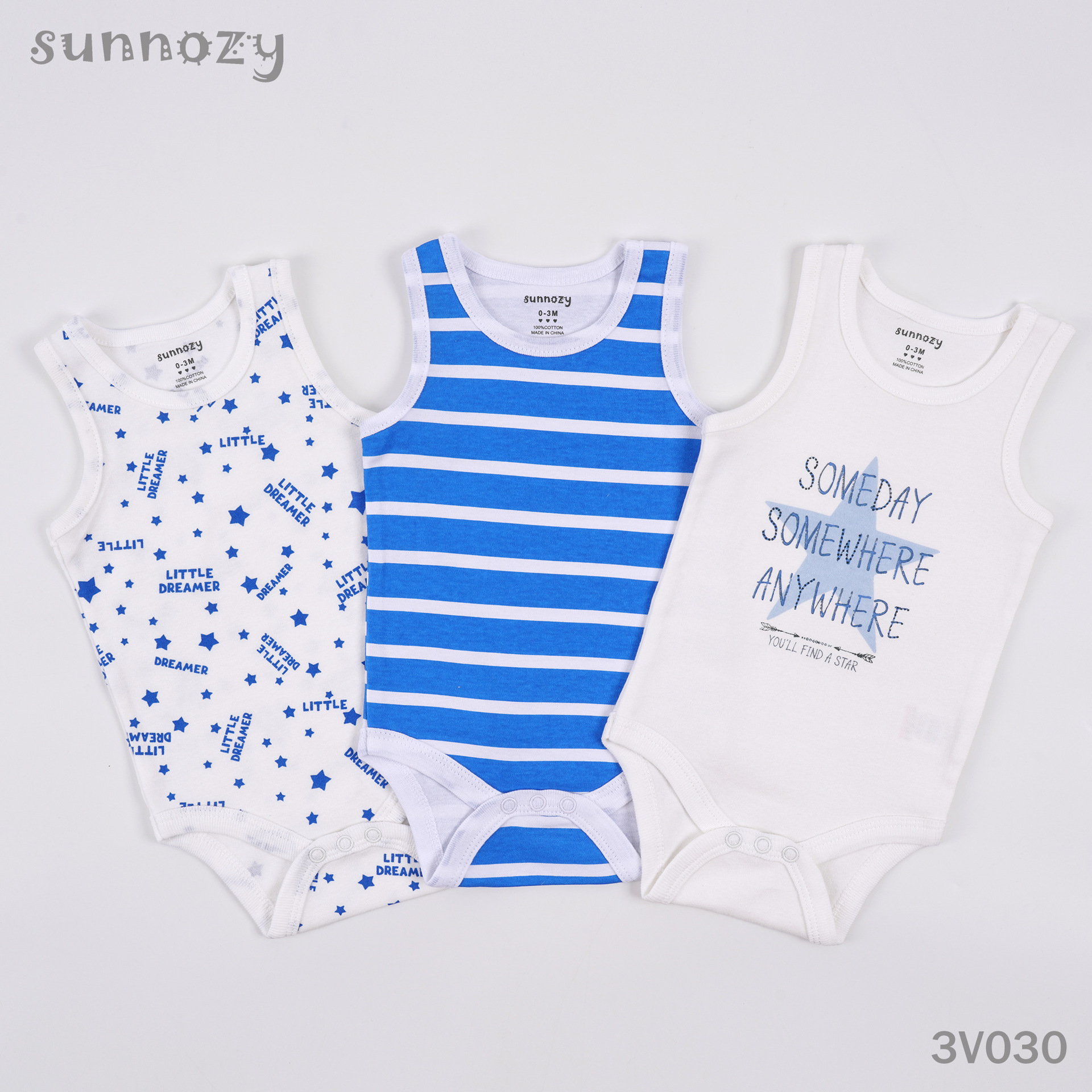 Conjunto de tres piezas de verano sin mangas para recién nacido, mono de algodón puro Clase A con estampado, venta al por mayor.