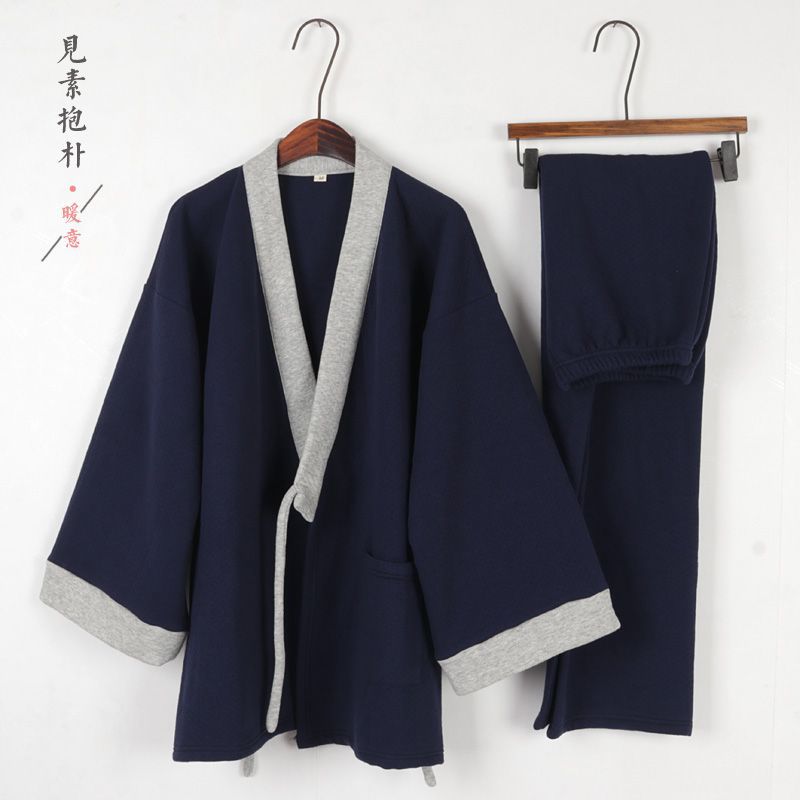 秋冬男纯棉汉服加厚睡衣家居服中国风大码原创古风套装禅服道服