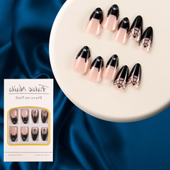 【】24片萬聖節穿戴甲假指甲美甲蜘蛛黑白色蛛網卡通貼片