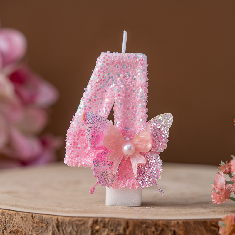 Cross-Border Xiyin Creative Pink Diamond Butterfly Butter Lamp Digital Birthday Candle 0-9 Decorations_voghion.com