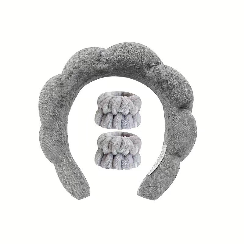 (기계 재봉) 트위스트 헤어밴드 1 + 손목 2-회색 (19*18*3.5cm 78g) (약간 다른 재료)