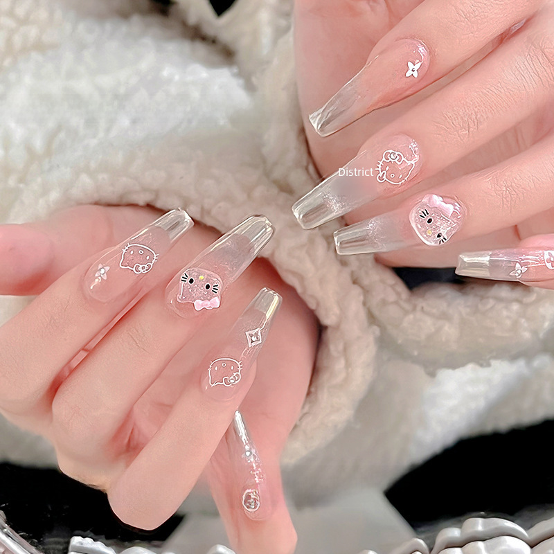 New KT Cat Nail Art Cartoon Accessory Kitty Cat Cute Ice Transparent 3D Cat Head Resin Nail Decoration Wholesale