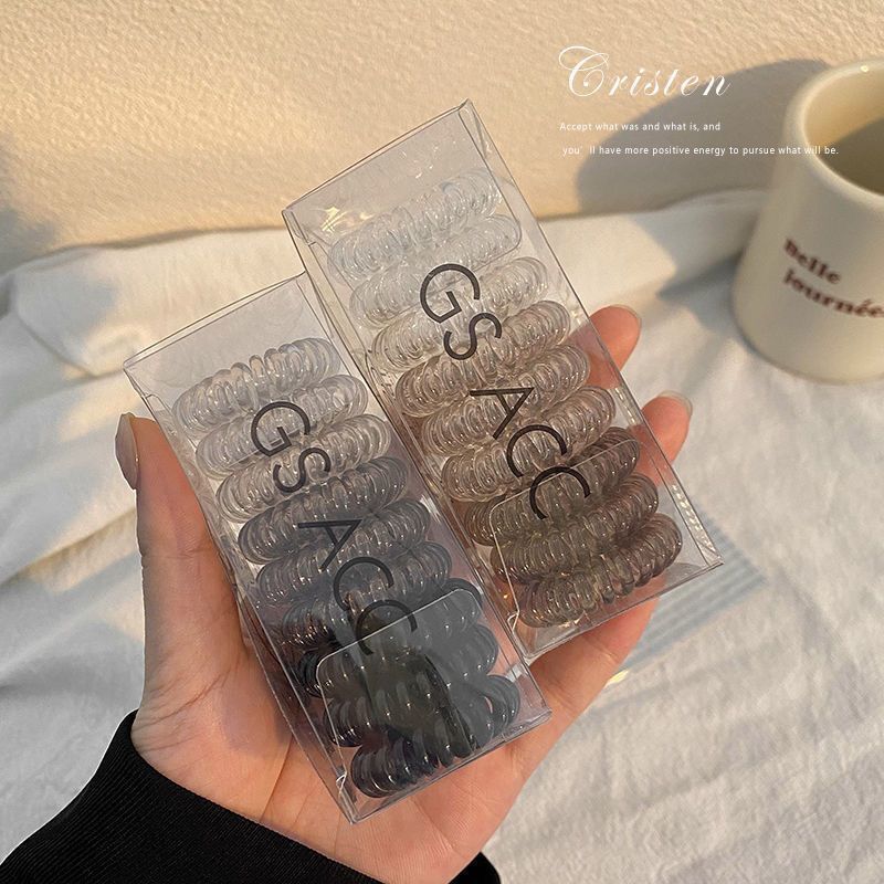 Accesorio para el cabello elástico fresco y sencillo, redondo, degradado, gris, alambre de teléfono, lazo para el cabello, silicona, corazón femenino.